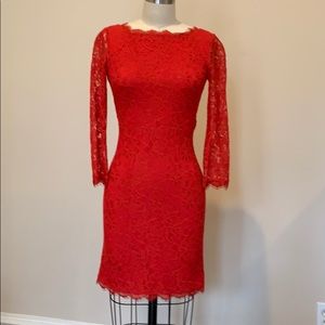 Diane Von Furstenberg Red Lace Sheath Mini Dress